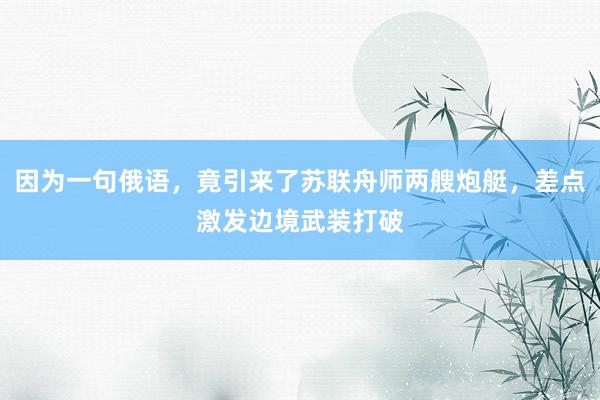 因为一句俄语，竟引来了苏联舟师两艘炮艇，差点激发边境武装打破