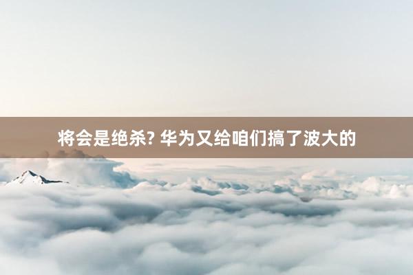 将会是绝杀? 华为又给咱们搞了波大的